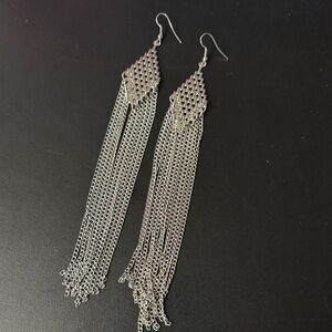 Elegant Silver Tassel Earrings 6”